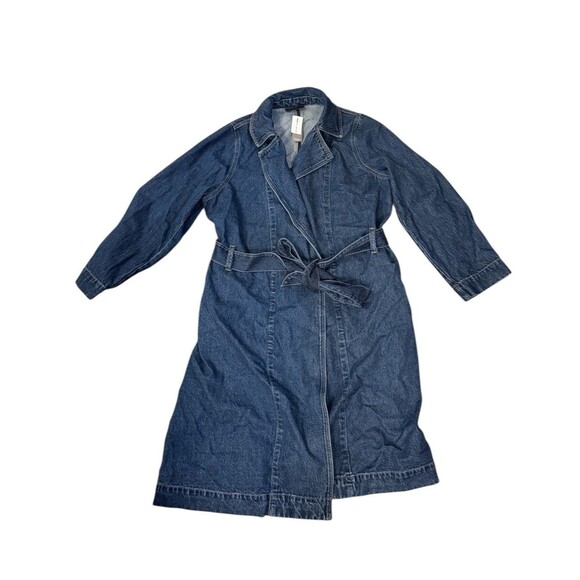 Lane Bryant Womens Jean Jacket 16 Calf Length Long Belted Denim NWT - Picture 1 of 9